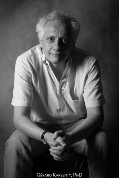 Gérard Karsenty – Pioneer in skeletal biology and bone endocrinology Black and white portrait of Gérard Karsenty, specialist in skeletal biology and endocrinology.