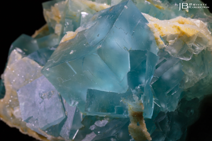 Close-up of deep blue fluorite crystals from Le Beix Mine, Puy-de-Dôme, France