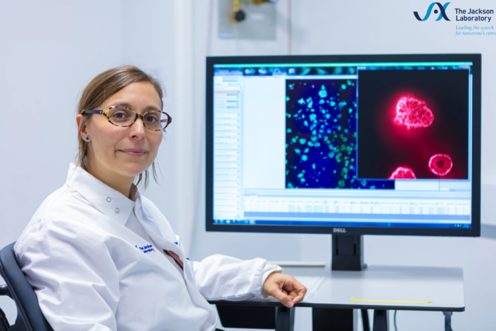Elise Courtois, Ph.D., Director of the Single Cell Biology Lab at The Jackson Laboratory, portrait by Charles Camarda