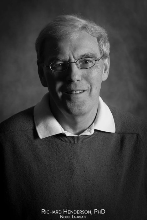 Black and white portrait of Richard Henderson, Nobel Laureate in Structural Biology.