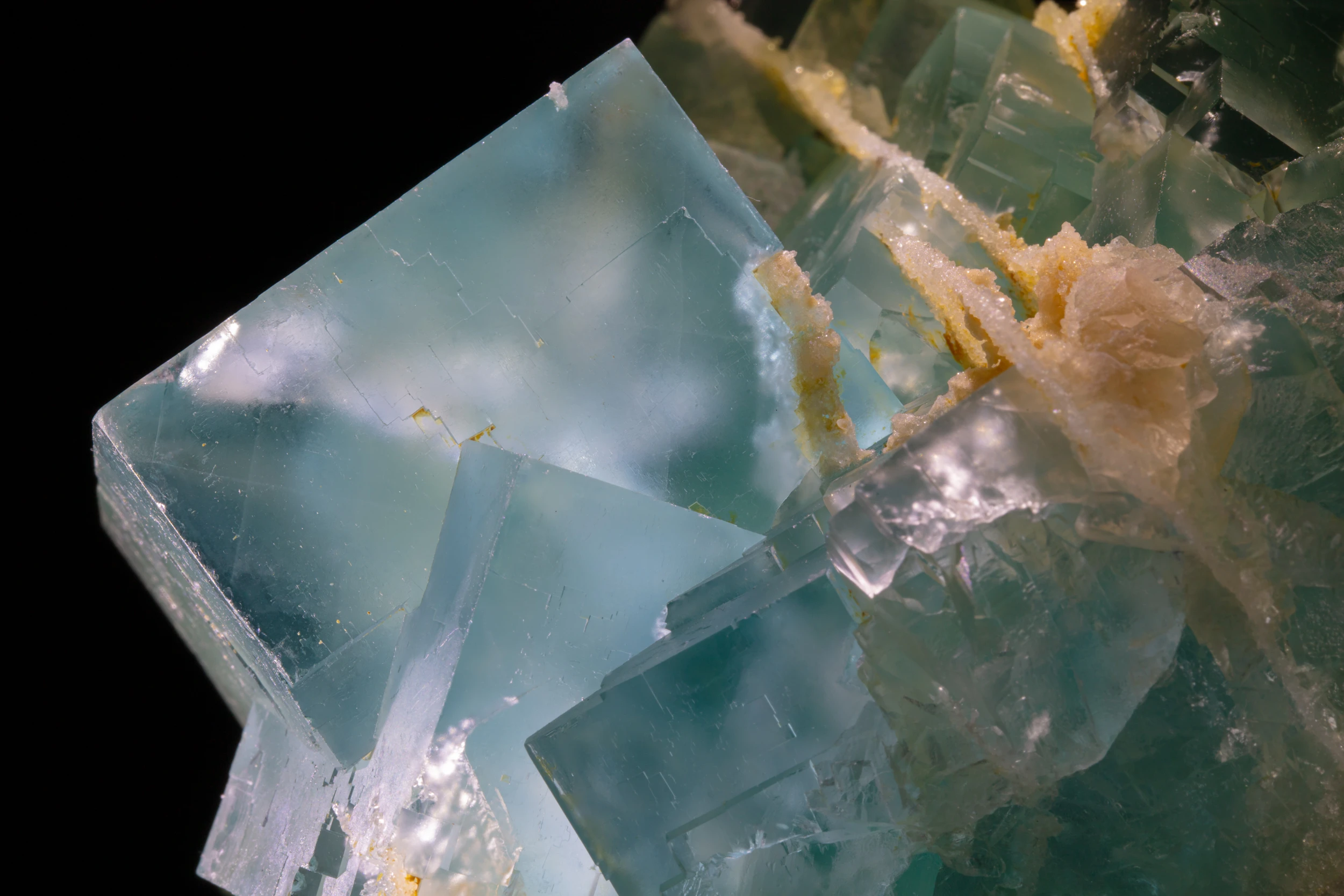 Macro detail of blue fluorite crystal from Le Beix Mine, Puy-de-Dôme, France