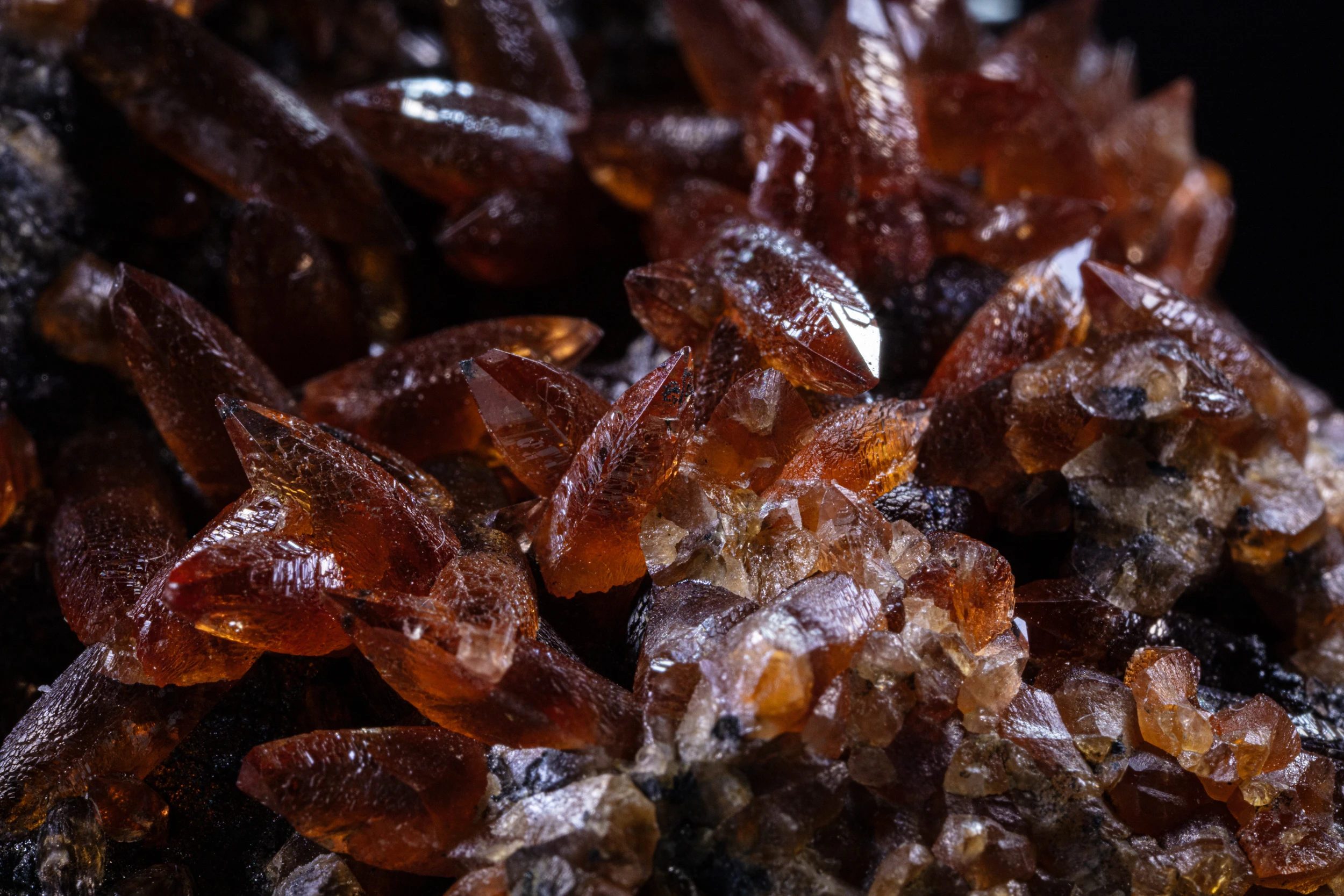 Macro photograph of red rhodochrosite crystals from Gabon – Rock of Science collection