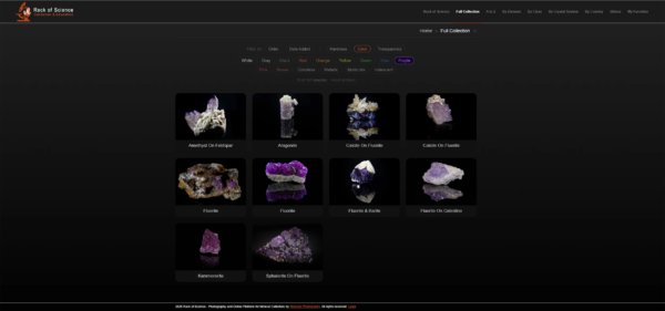Collection grid filtered by color, the purple filter active and the count showing ten specimens out of one hundred and thirty-seven, the ten results displayed below